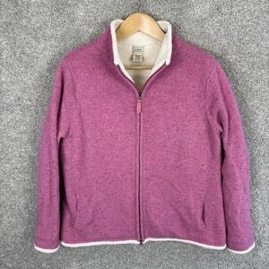 LL Bean Sweater Womens Large Lambs Wool Sherpa Lined Full Zip Jacket Pink